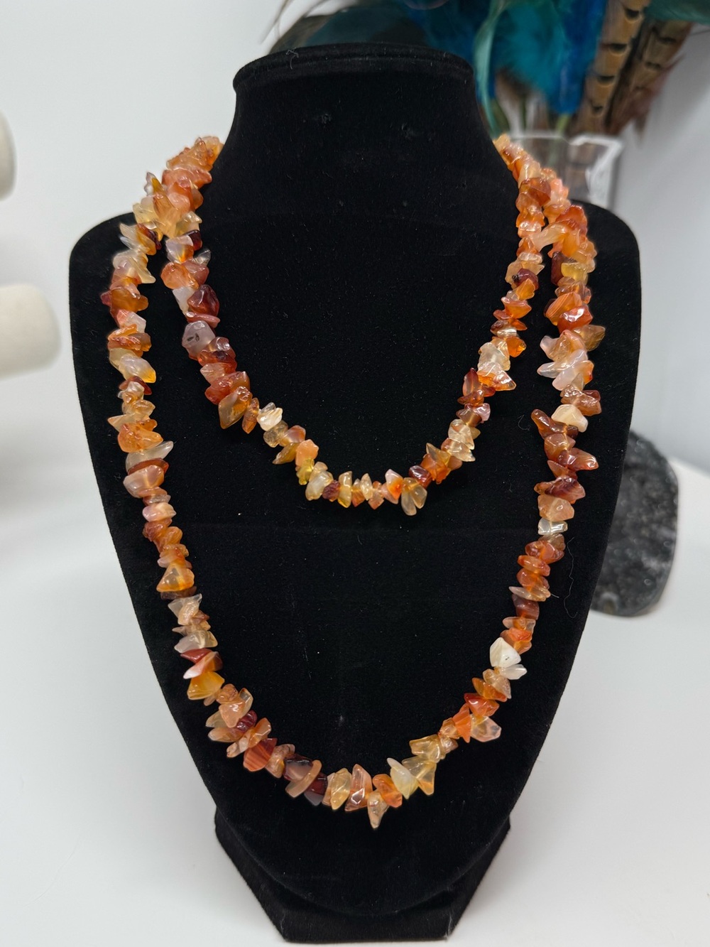 Vintage Carnelian Chip Long Necklace